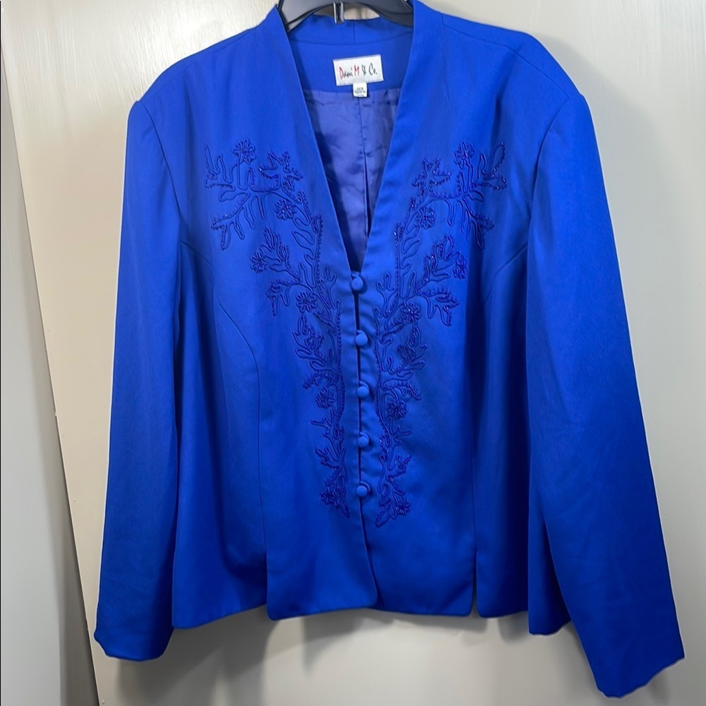 Blue Embroidered Women’s Jacket Size 24W | Boho Chic Lightweight Layer